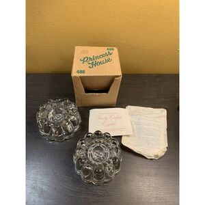 Princess House Crystal Candle Holders 3 in 1 Heavy Glass Scalloped Set of 2‎
